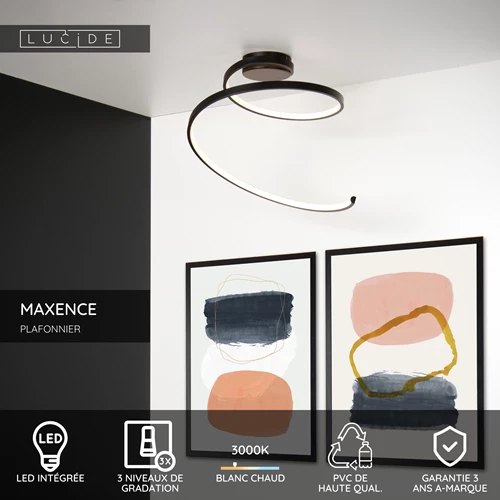 Lucide MAXENCE - Plafonnier - Ø 46 cm - LED 3 StepDim - 1x24W 3000K - Noir - USP
